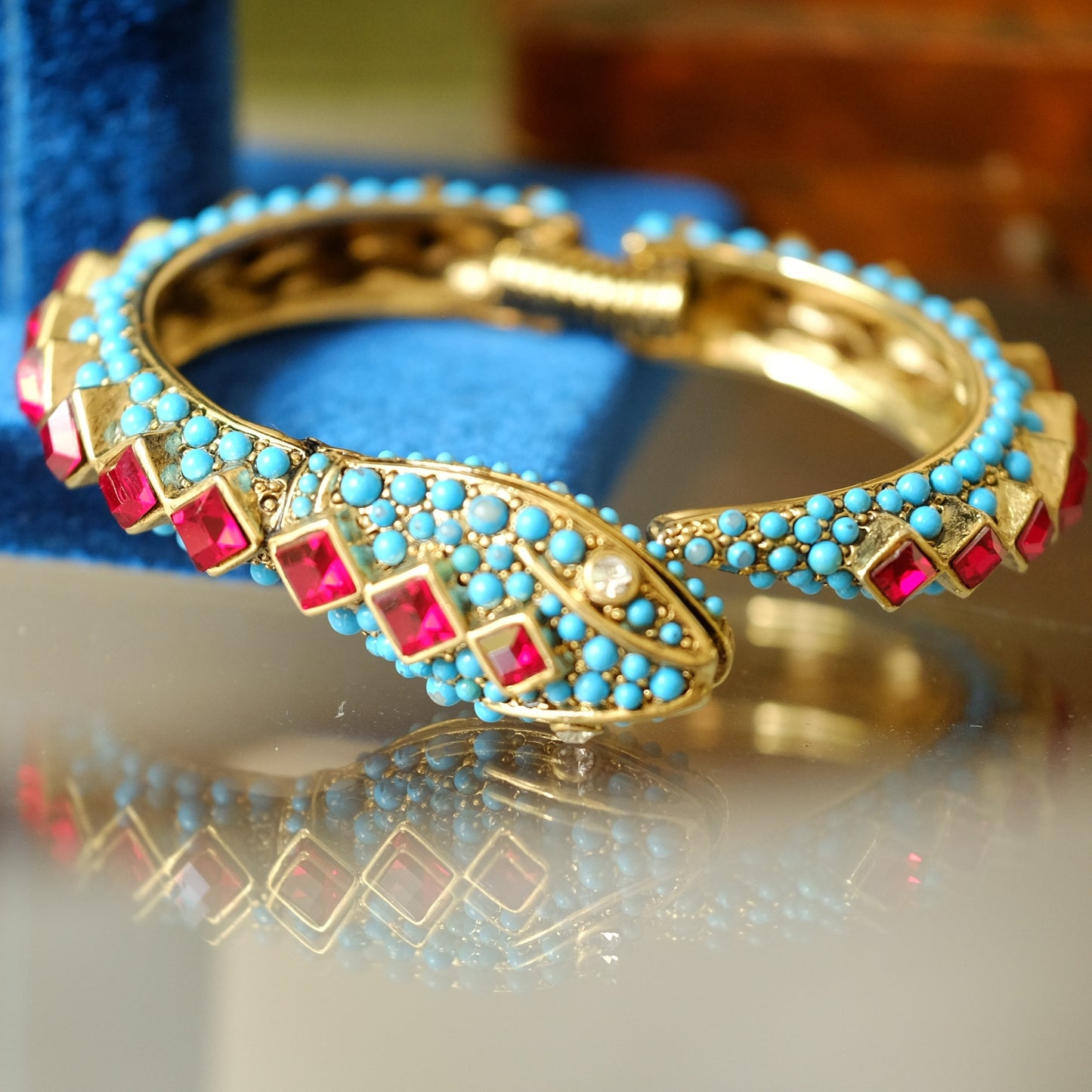 Vintage Kenneth Jay Lane Faux Turquoise Snake Bracelet 1968