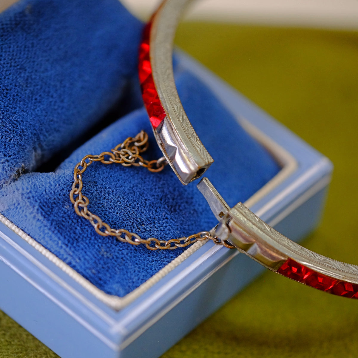 Art Deco Silver Bracelet with Red Paste