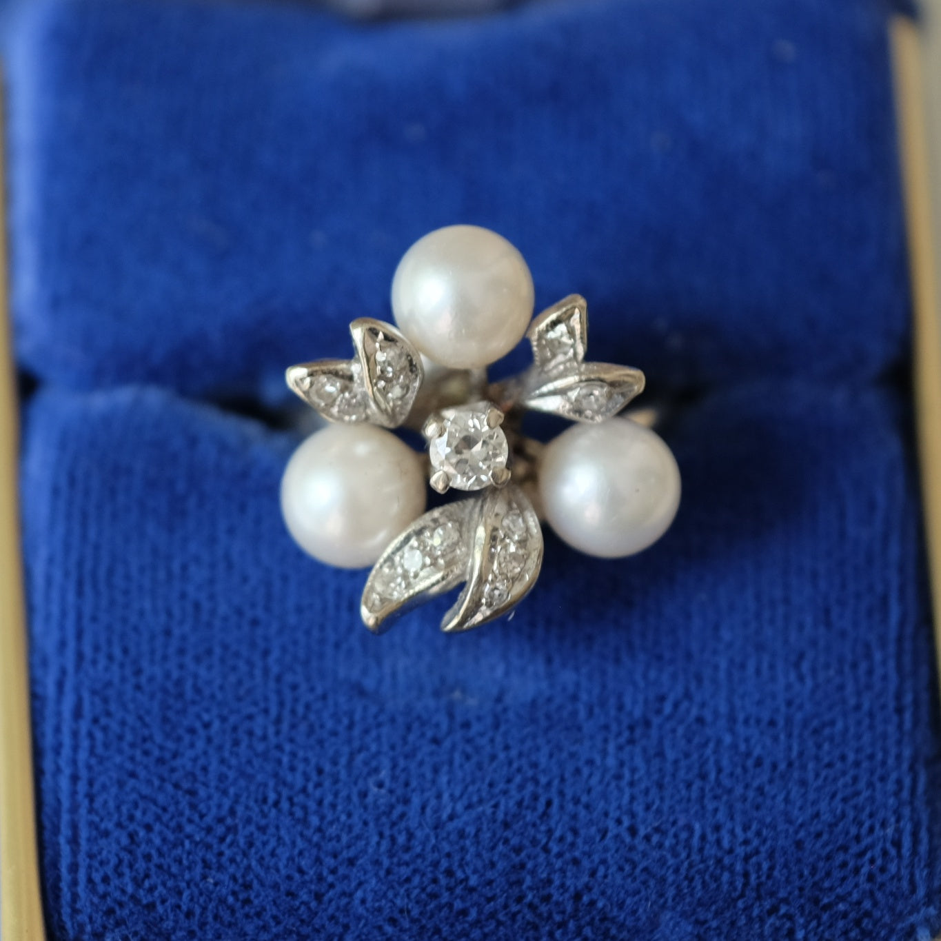 Vintage Pearl and Diamond 14K White Gold Ring