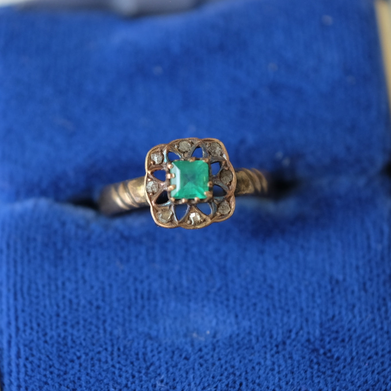Victorian Natural Emerald and Rose Cut Diamond Ring
