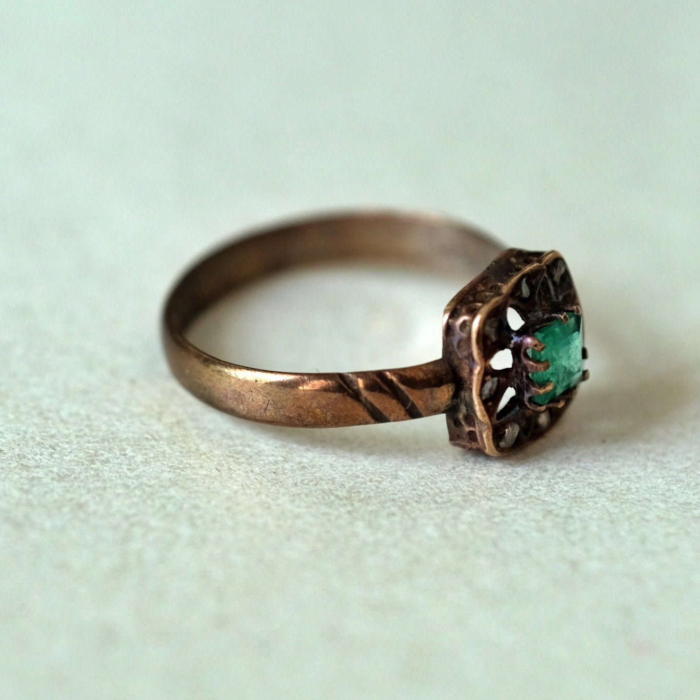 Victorian Natural Emerald and Rose Cut Diamond Ring