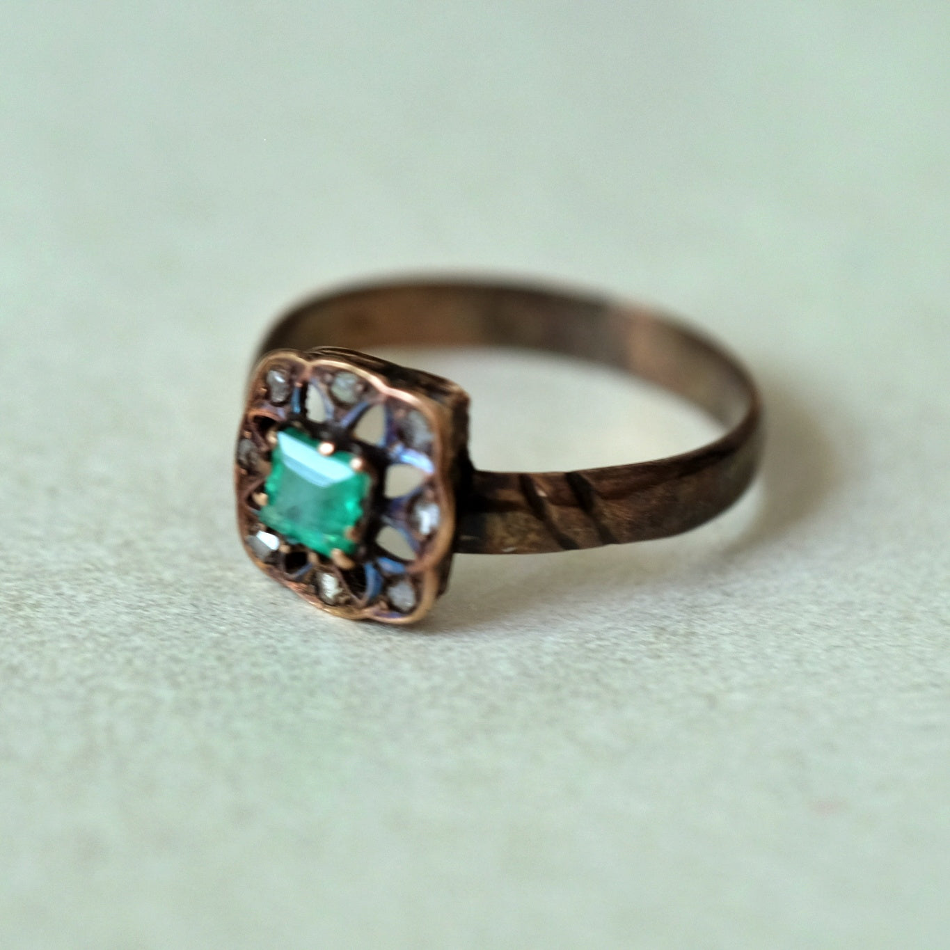 Victorian Natural Emerald and Rose Cut Diamond Ring