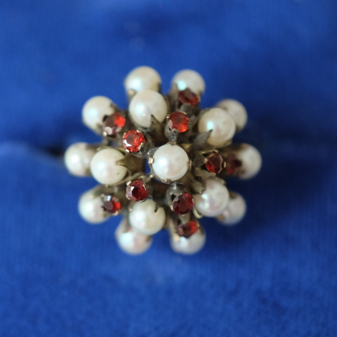 Antique Garnet and Pearl High Dome Ring