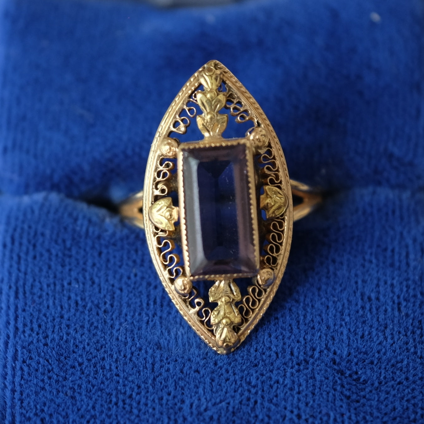 Victorian 12K Gold Filigree Amethyst Ring