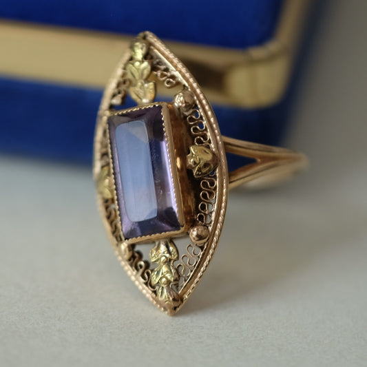 Victorian 12K Gold Filigree Amethyst Ring
