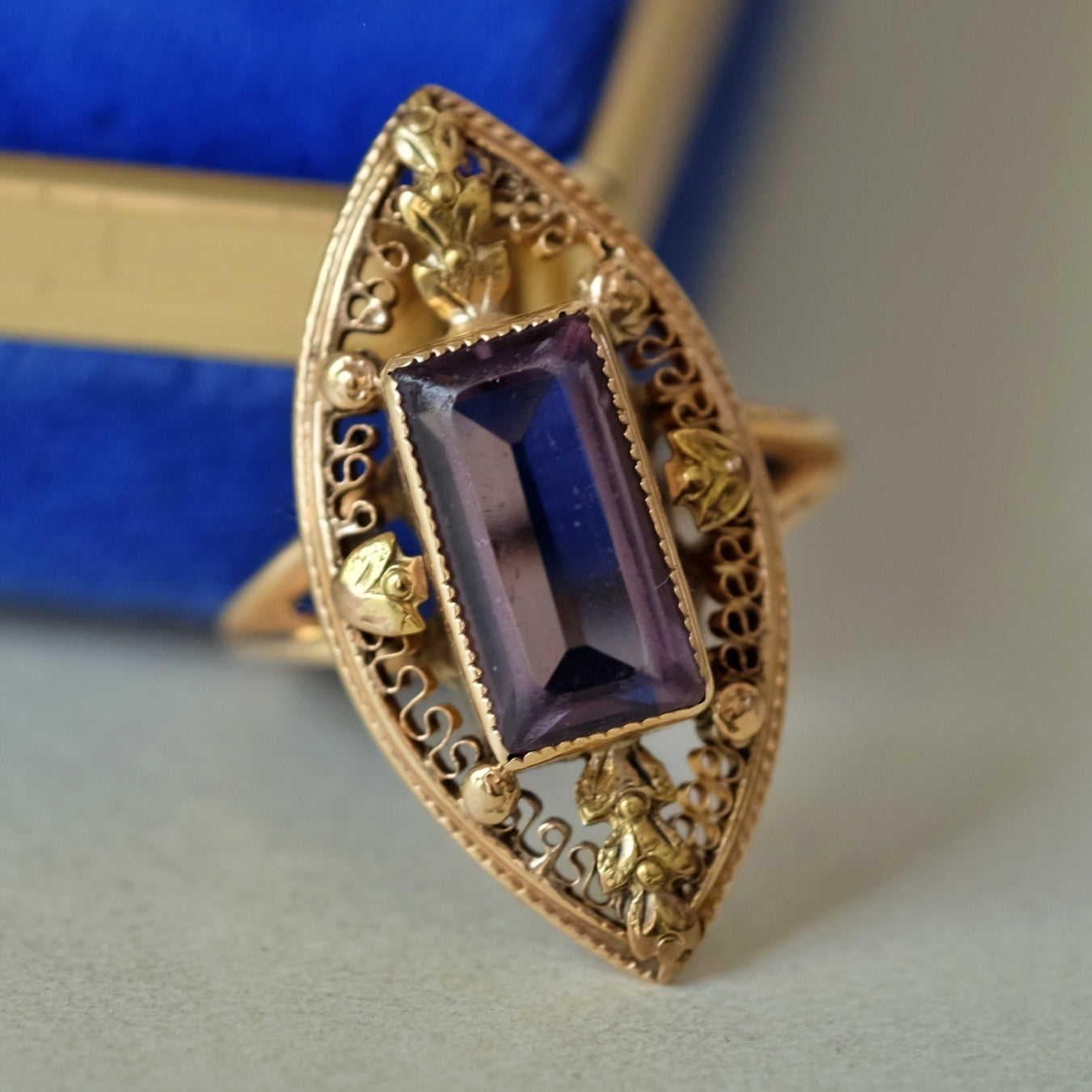 Victorian 12K Gold Filigree Amethyst Ring