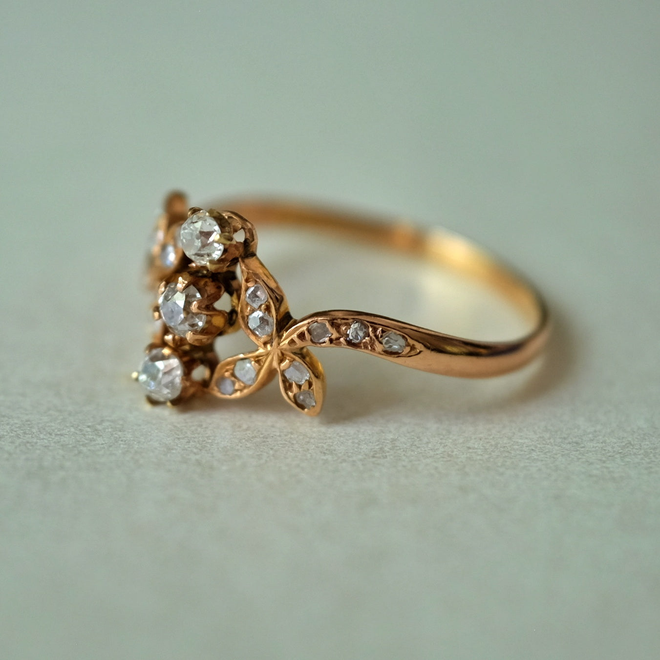 Antique Three Stone Rose Cut Diamond Ring