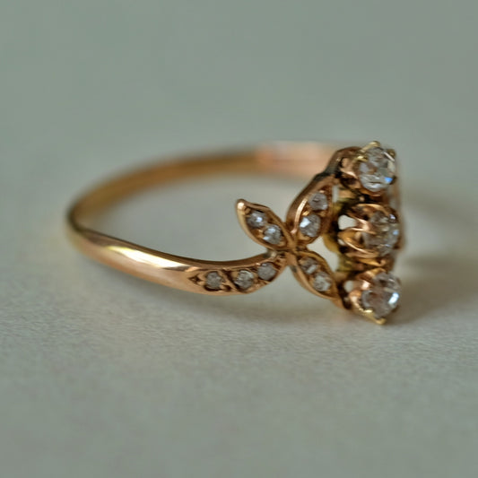 Antique Three Stone Rose Cut Diamond Ring