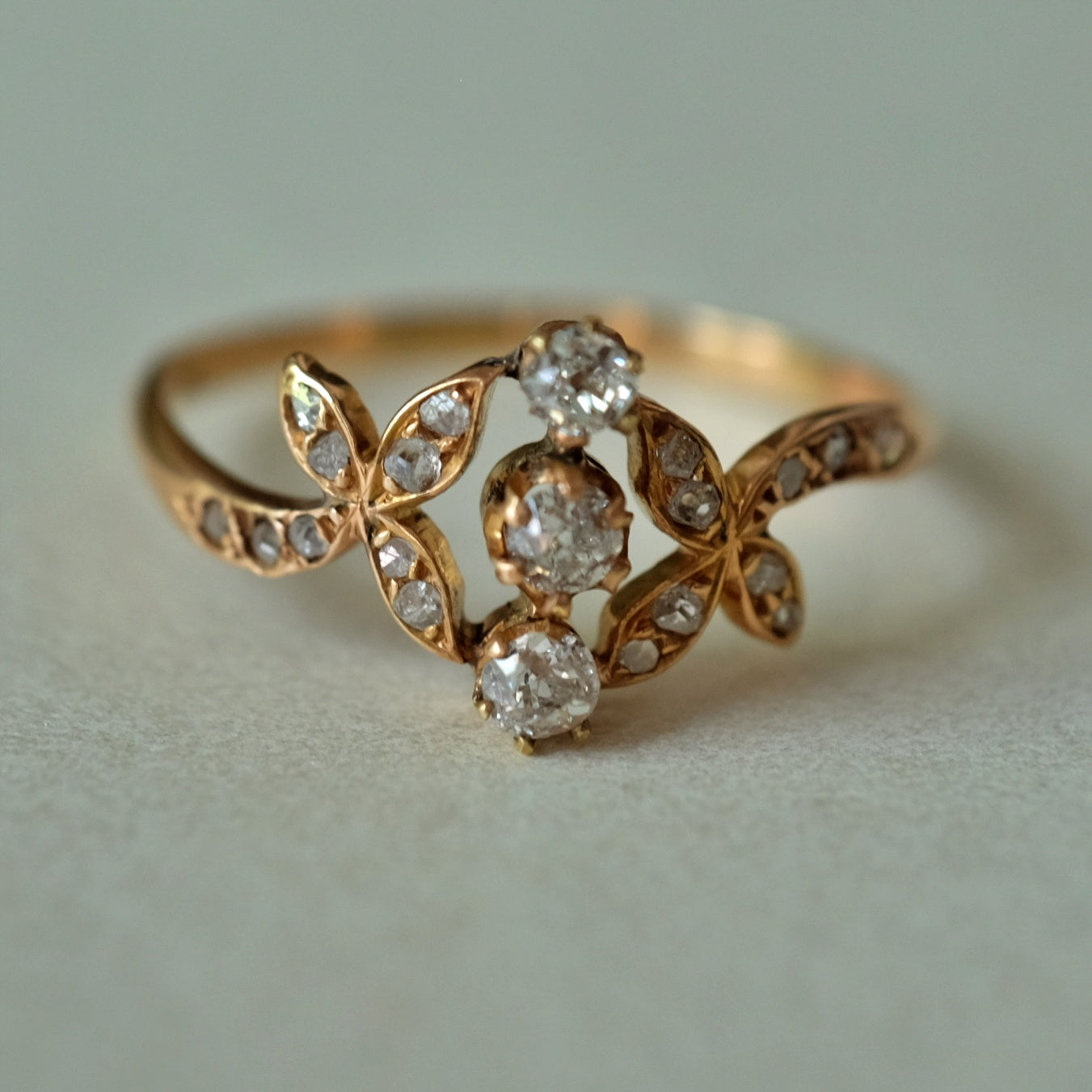 Antique Three Stone Rose Cut Diamond Ring