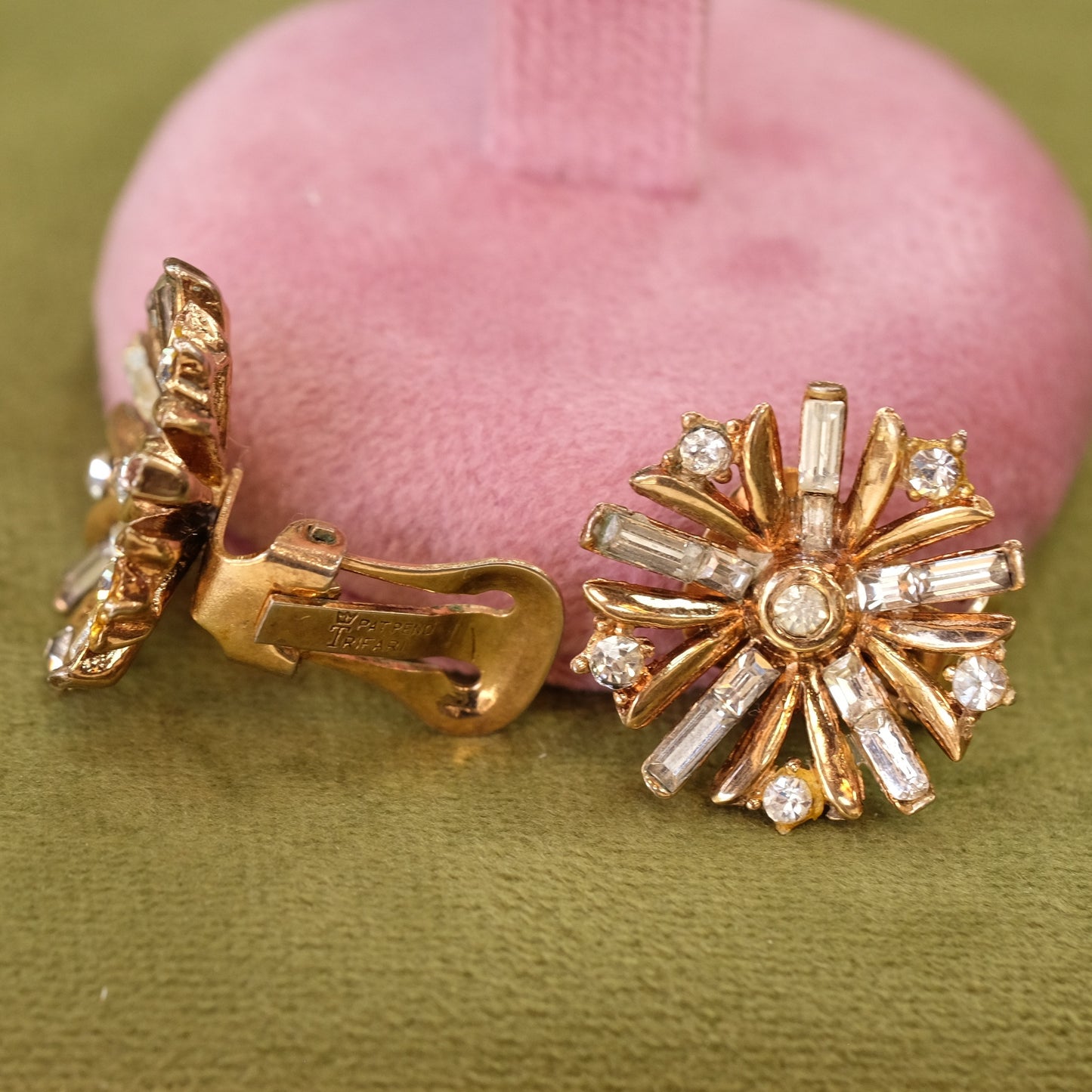 Trifari Carnation Gold tone clip on earrings 1950s