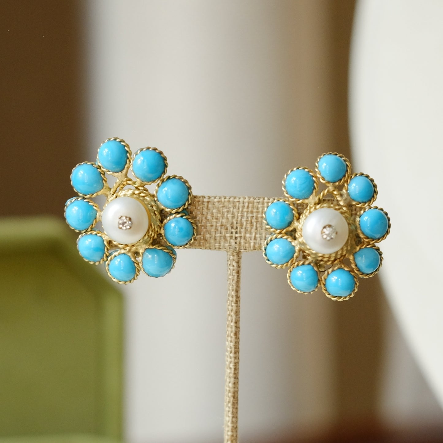 Early Gripoix Blue and Pearl Earrings 1960s