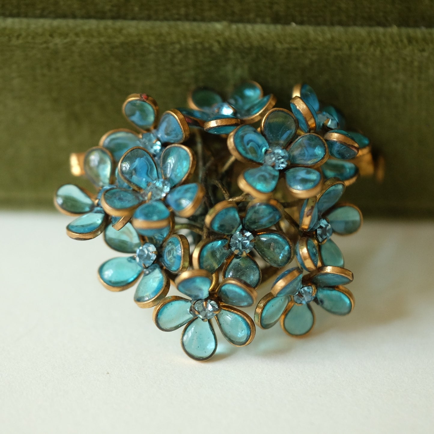 Early Gripoix Blue Flower Brooch 1950s