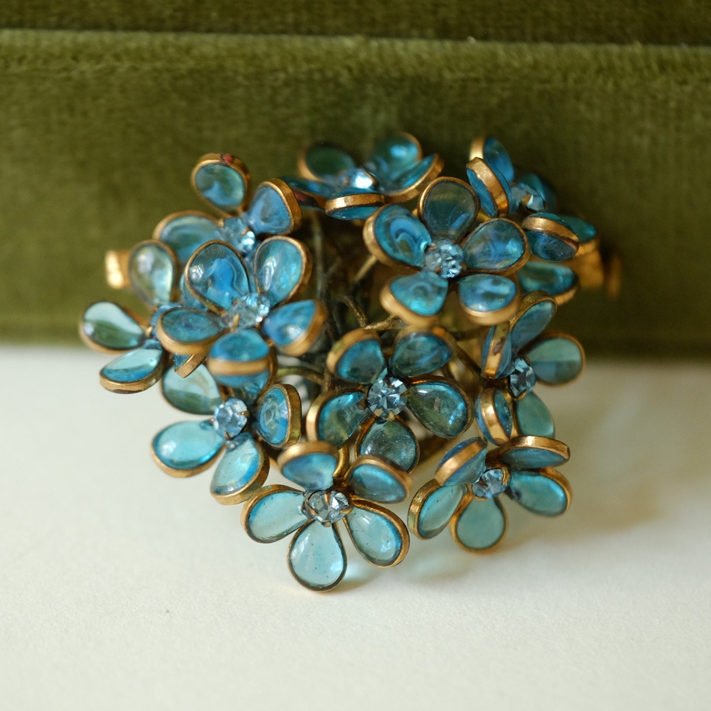 Early Gripoix Blue Flower Brooch 1950s