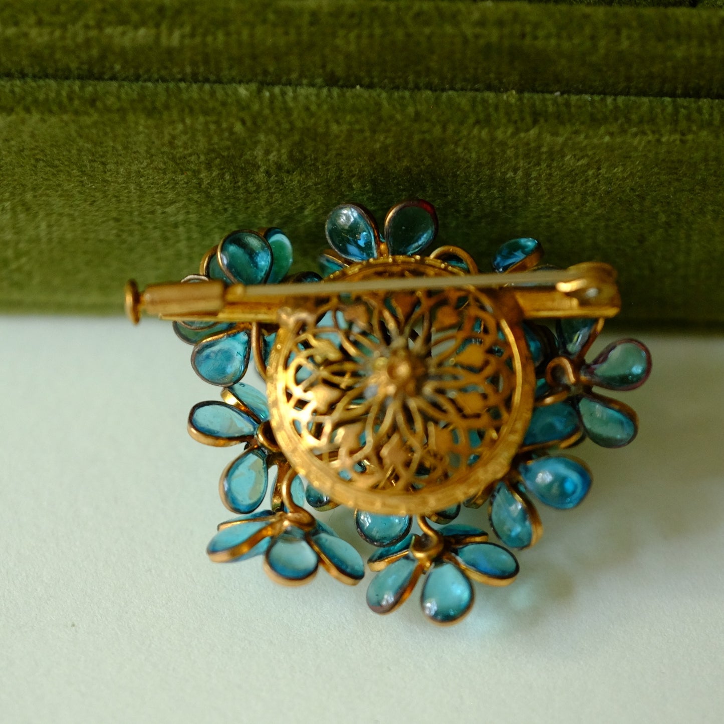 Early Gripoix Blue Flower Brooch 1950s