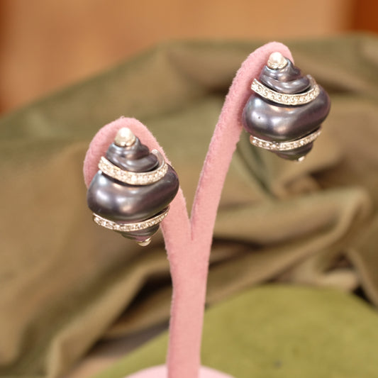 Vintage Kenneth Jay Lane Faux Pearl Shell Earrings 1980s