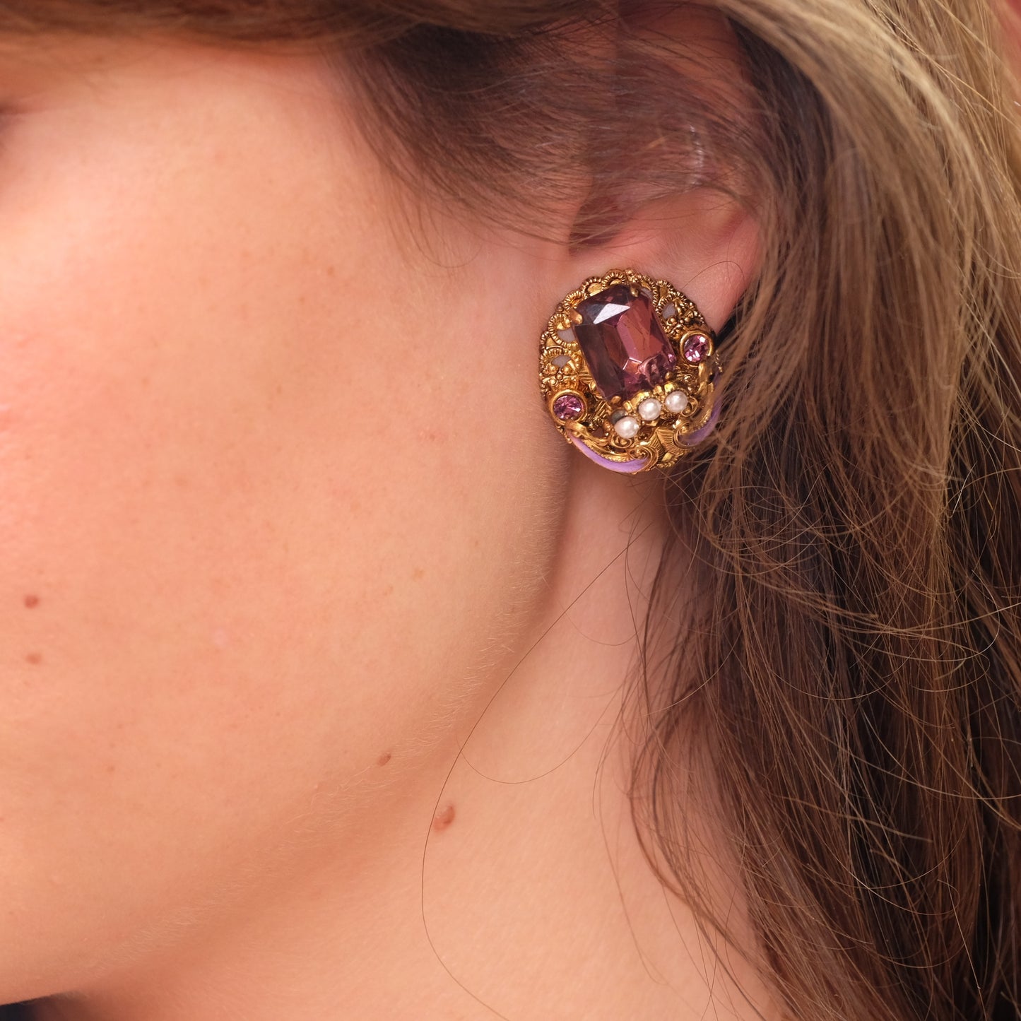 Western Germany Purple Clip on Earrings 1950s