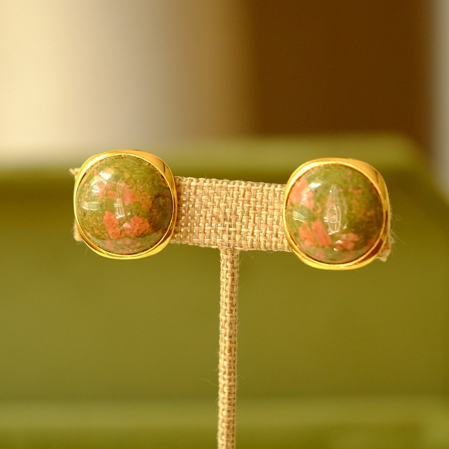 Vintage European Clip on Earrings with Faux Jasper 1960s