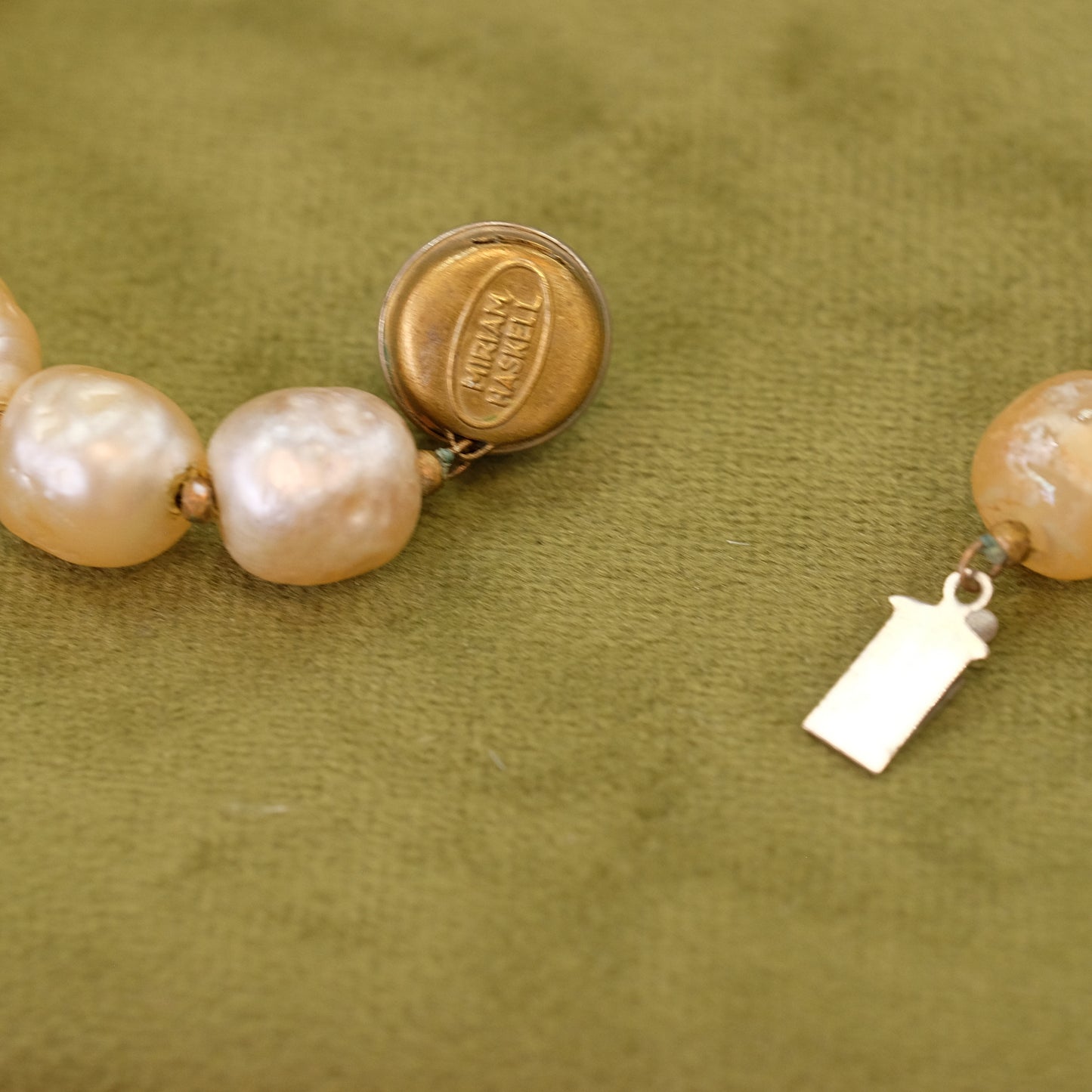 Miriam Haskell Faux Pearls single row long necklace 1950s