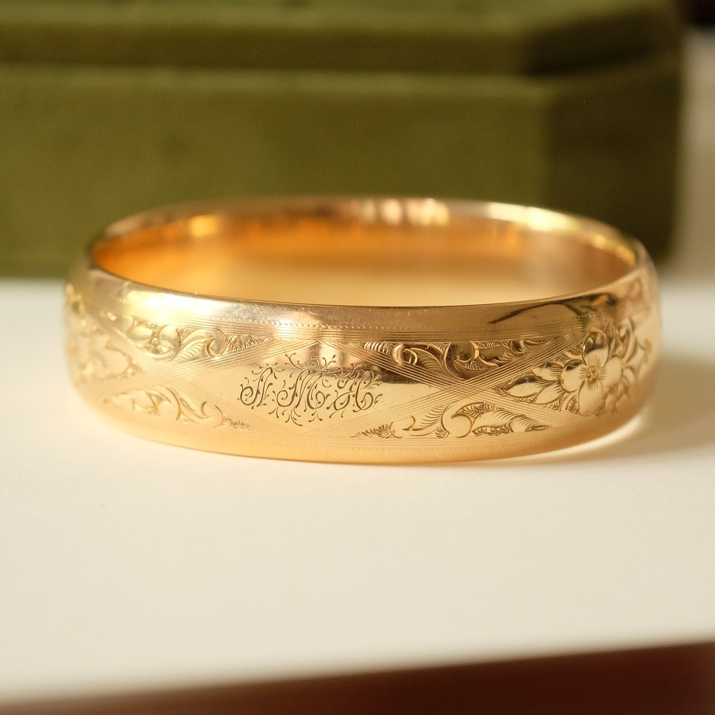 Antique Gold Filled Bangle with A M H Engraving