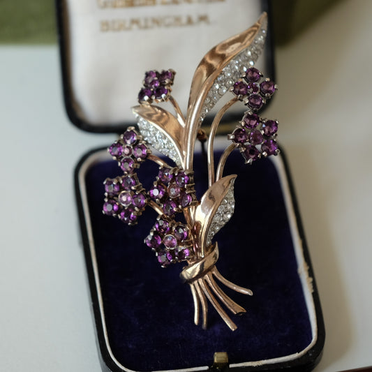 Trifari Sterling Purple Flower Dress Clip 1940s