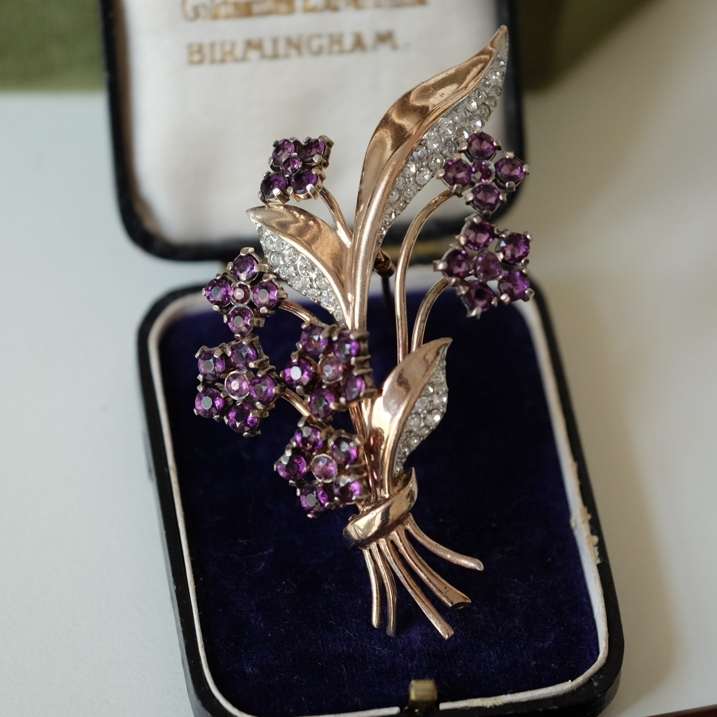 Trifari Sterling Purple Flower Dress Clip 1940s