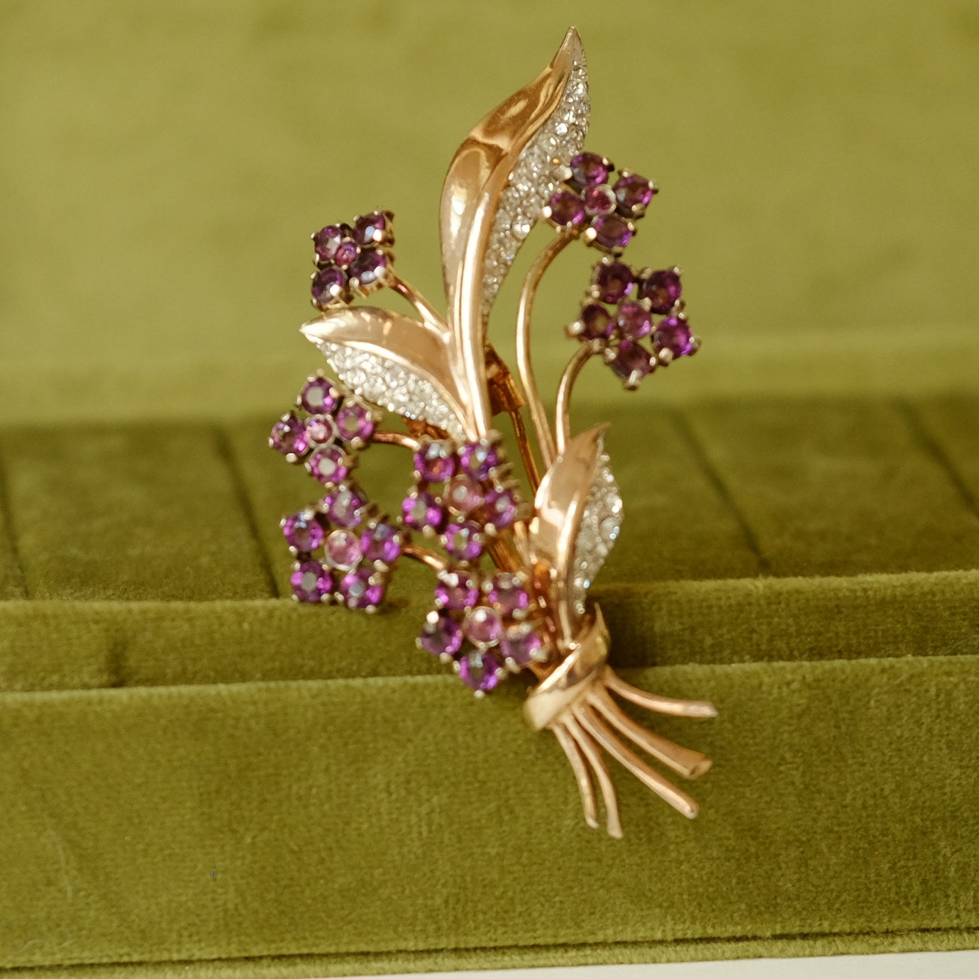 Trifari Sterling Purple Flower Dress Clip 1940s