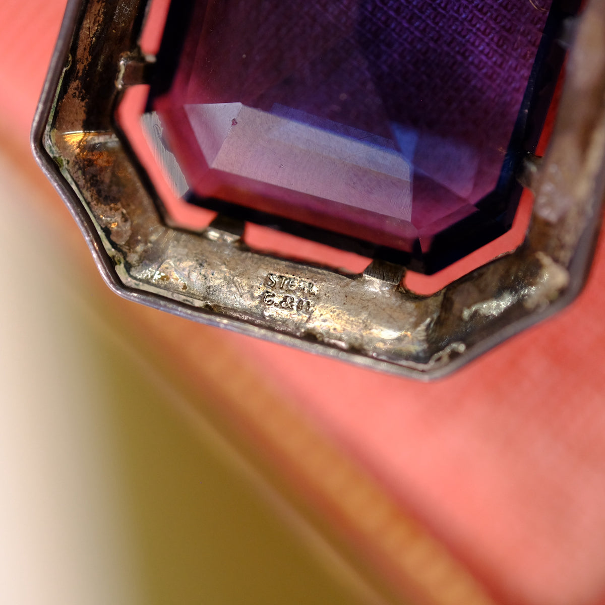 Sterling Art Deco Faux Sapphire Pendant