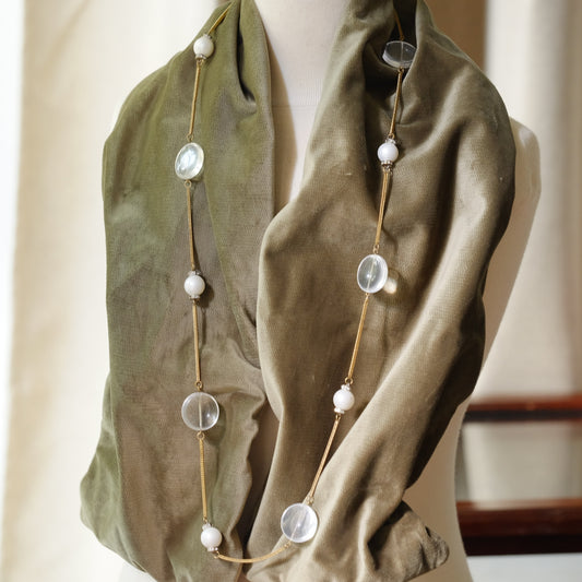 Vintage Long Sotuar Necklace with Lucite Beads