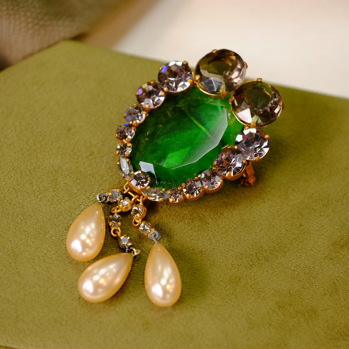 Vintage European Large Crystal Brooch 1950s