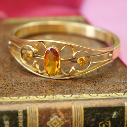 Antique Gold Filled Amber Cuff Bracelet
