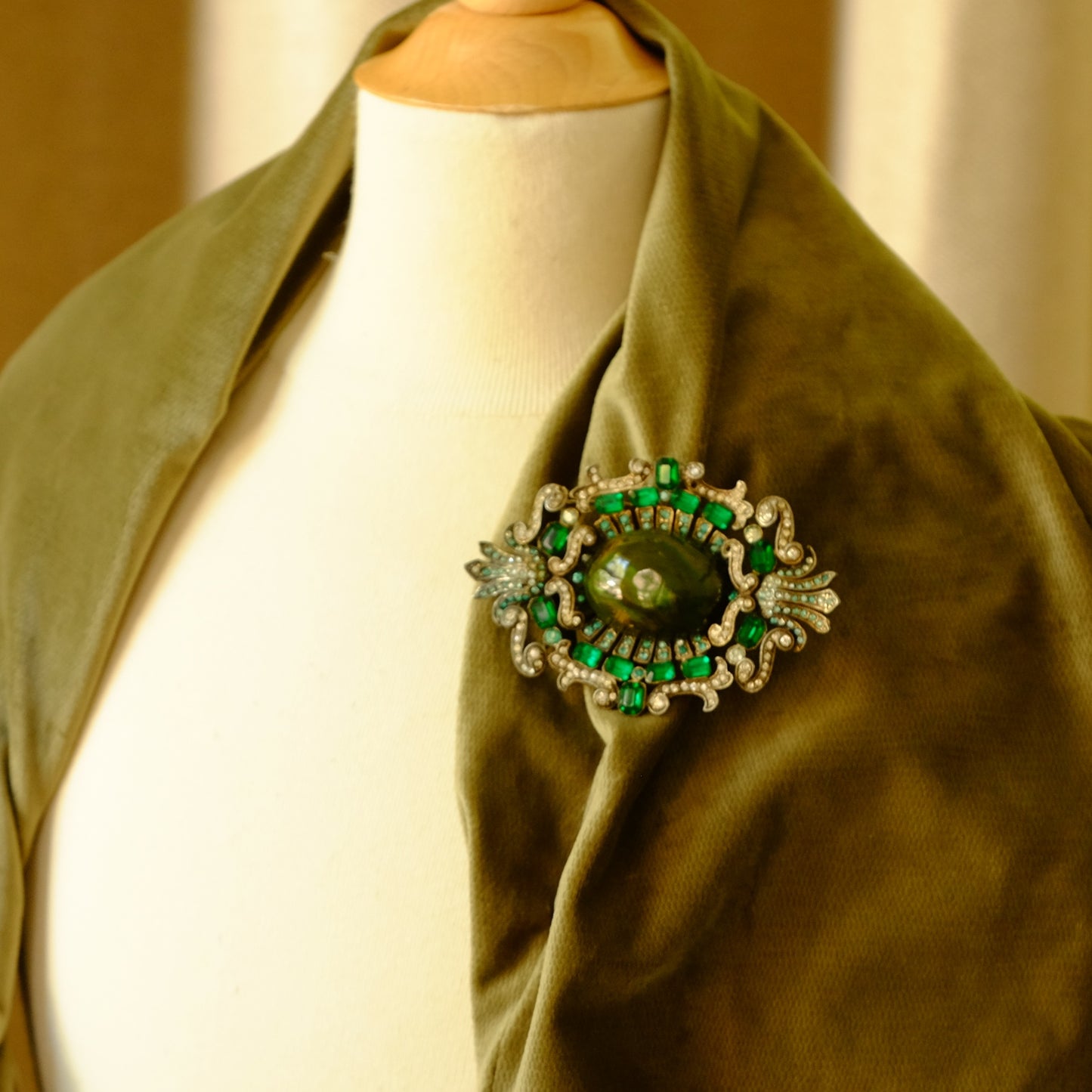 Eisenberg Original Large Brooch with Green Cabochon 1940s