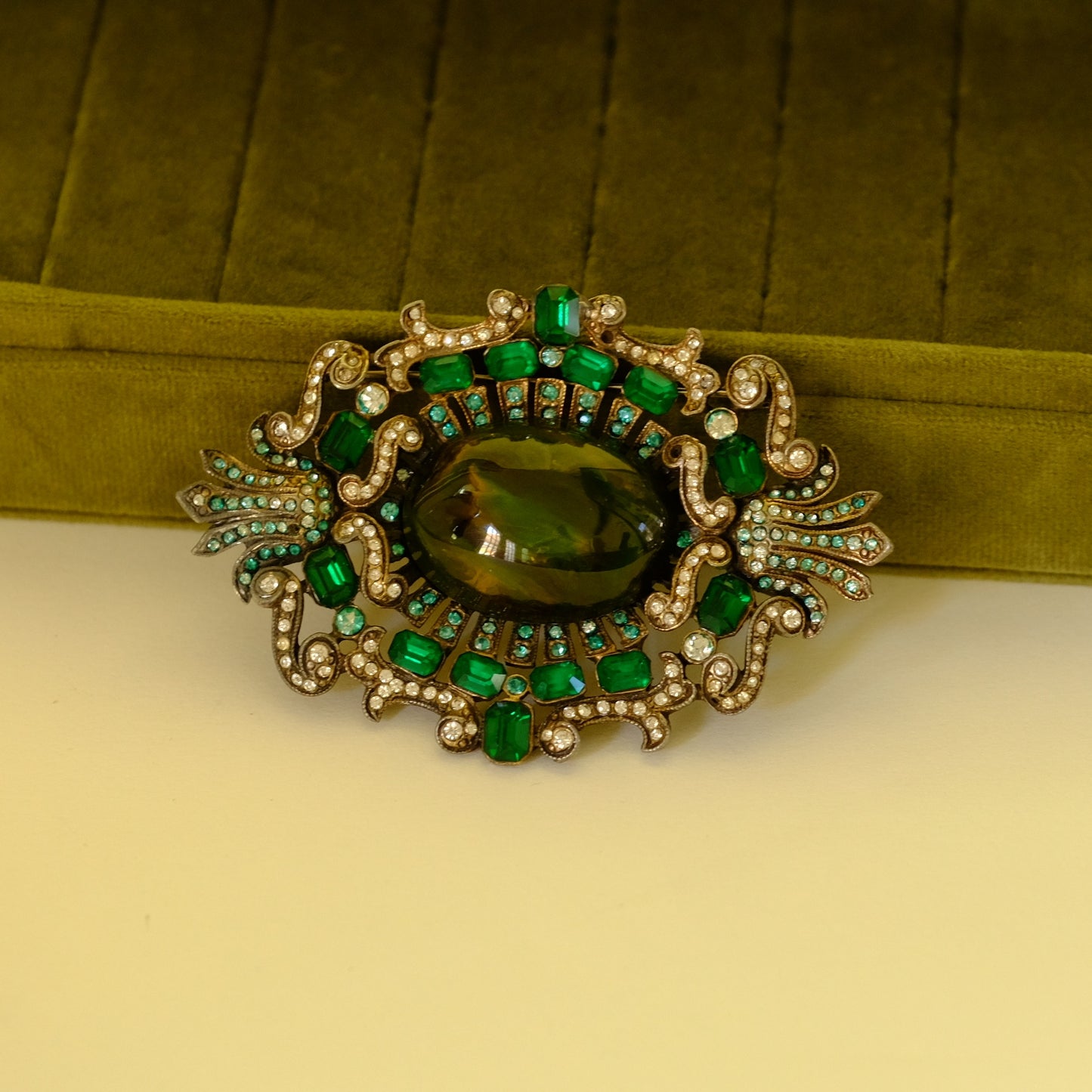 Eisenberg Original Large Brooch with Green Cabochon 1940s