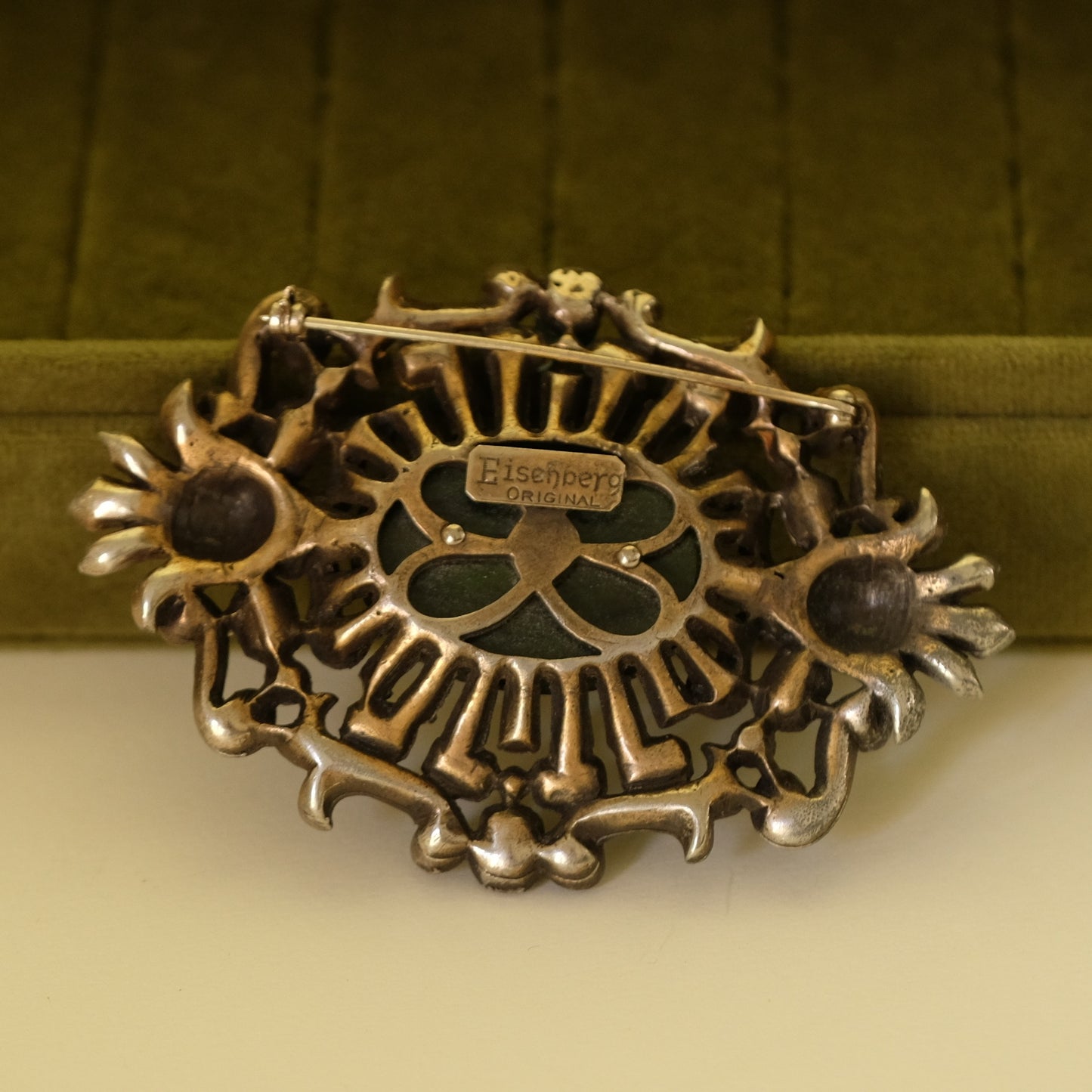 Eisenberg Original Large Brooch with Green Cabochon 1940s
