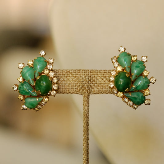 Vintage Hobe Green Marble Earrings 1960s