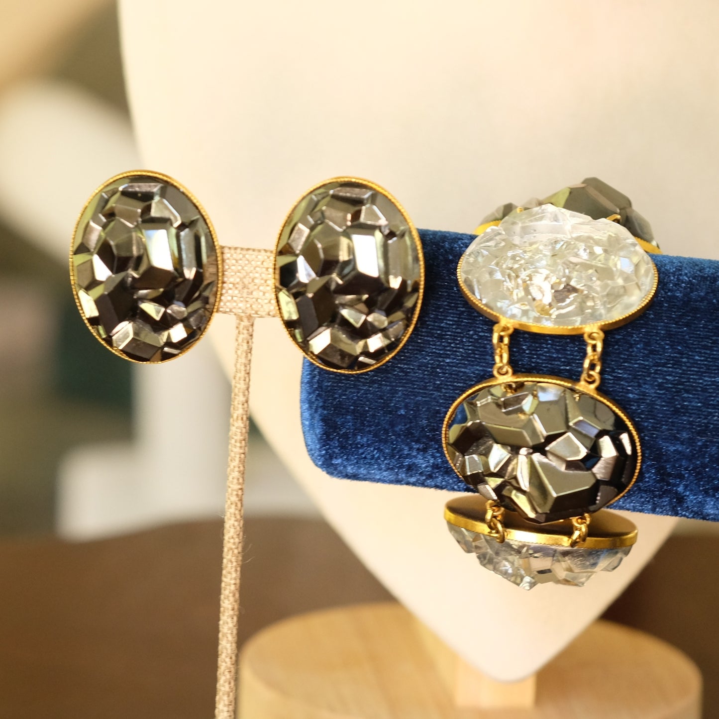 Vintage Yves Saint Laurent Meteorite Collectible Bracelet and Earrings Set 1970s