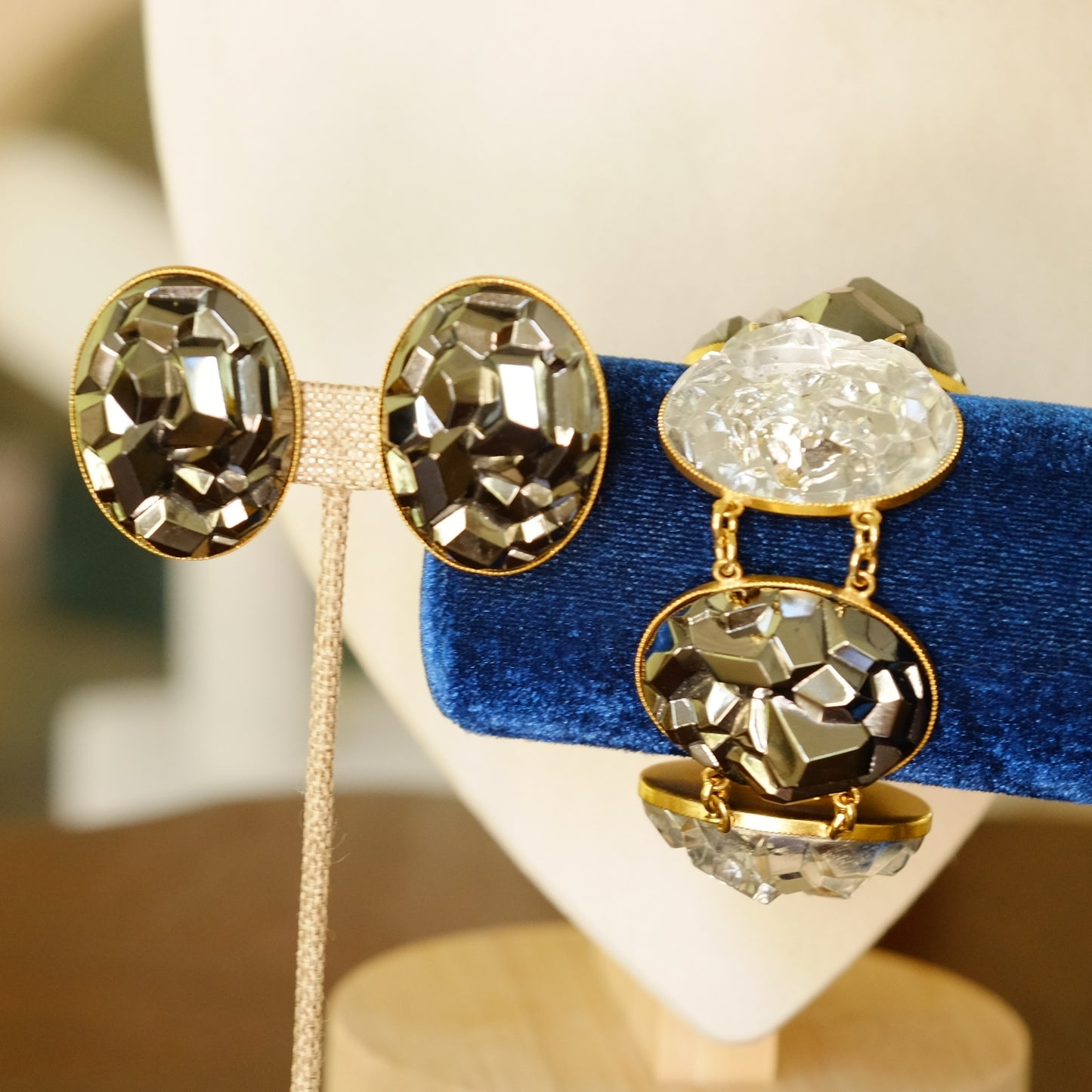 Vintage Yves Saint Laurent Meteorite Collectible Bracelet and Earrings Set 1970s