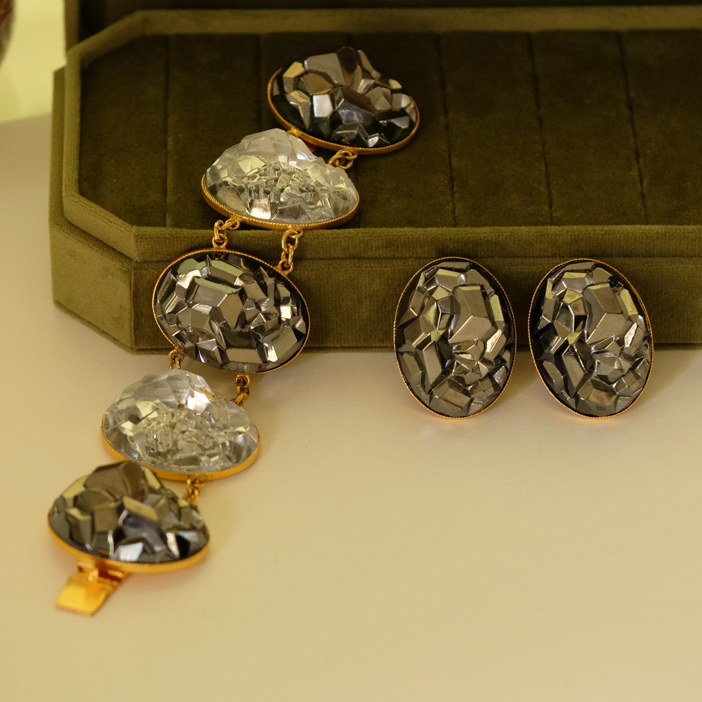 Vintage Yves Saint Laurent Meteorite Collectible Bracelet and Earrings Set 1970s