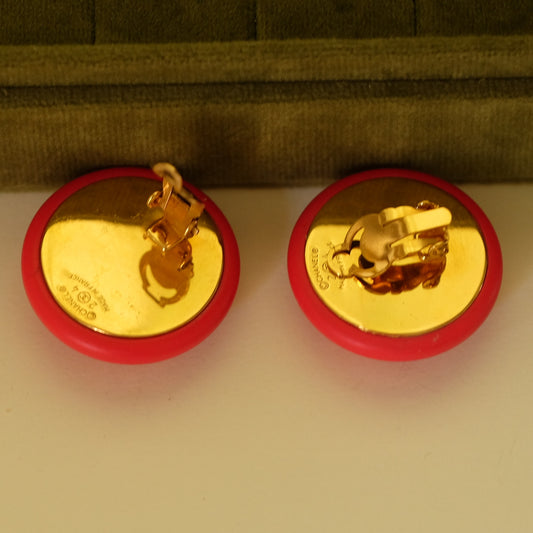 Vintage Chanel Round Logo Earrings 1980s