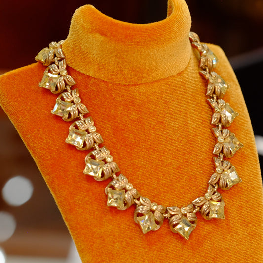 Bogoff Yellow Crystals and Bows Necklace 1950s