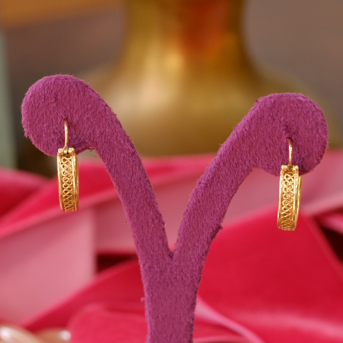 14K Gold Etruscan Revival Hoops Earrings