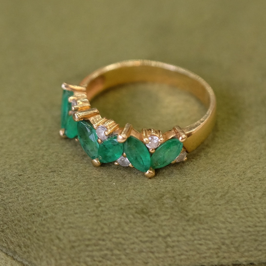 14K Yellow Gold Emerald Diamond Ring