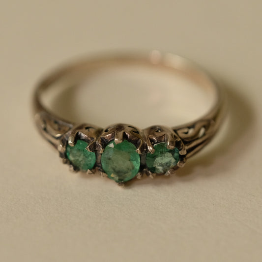 Victorian Silver Ring with Natural Emeralds