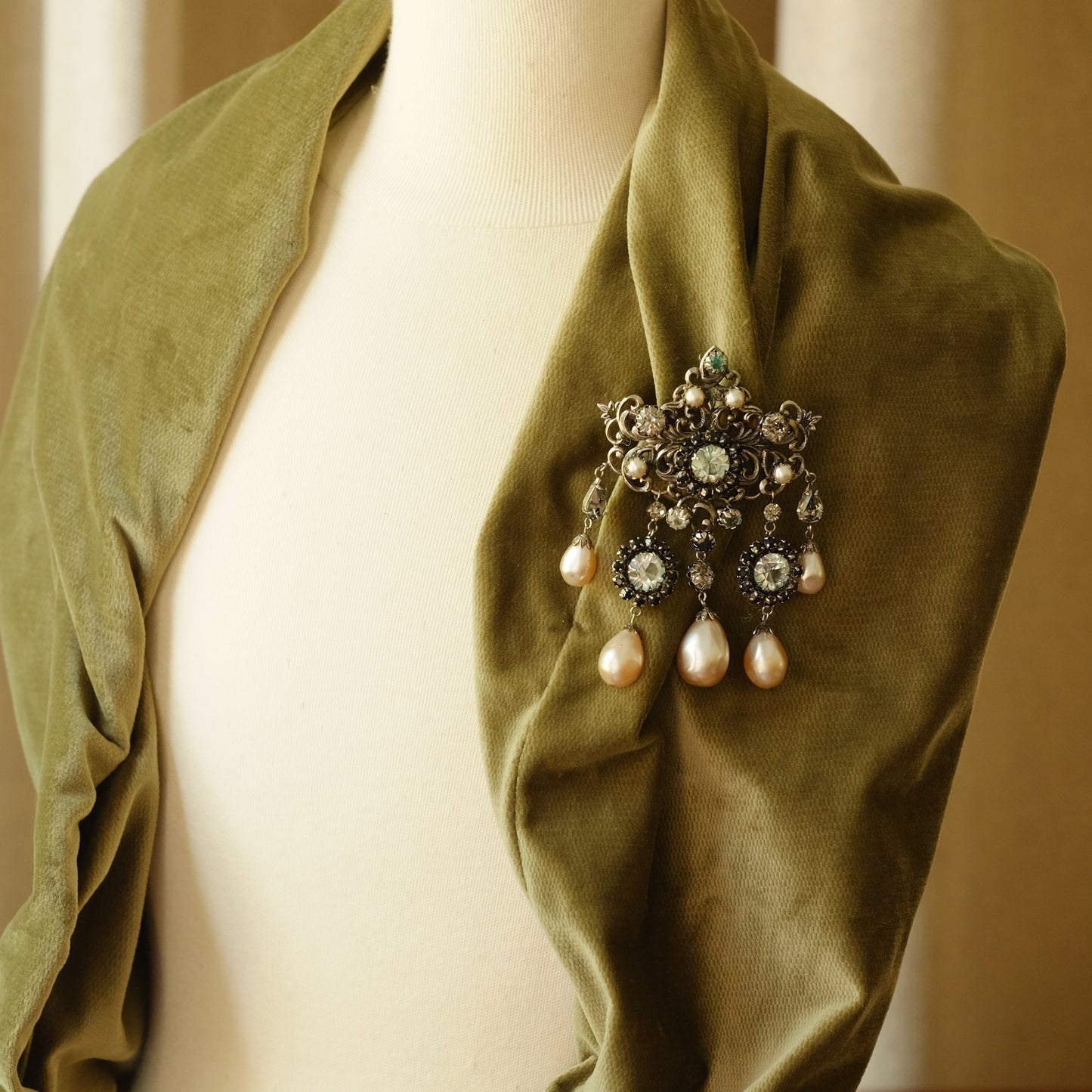 Vintage Kaufbeuren Germany Large Dangle Pearl Brooch signed 53 1950s