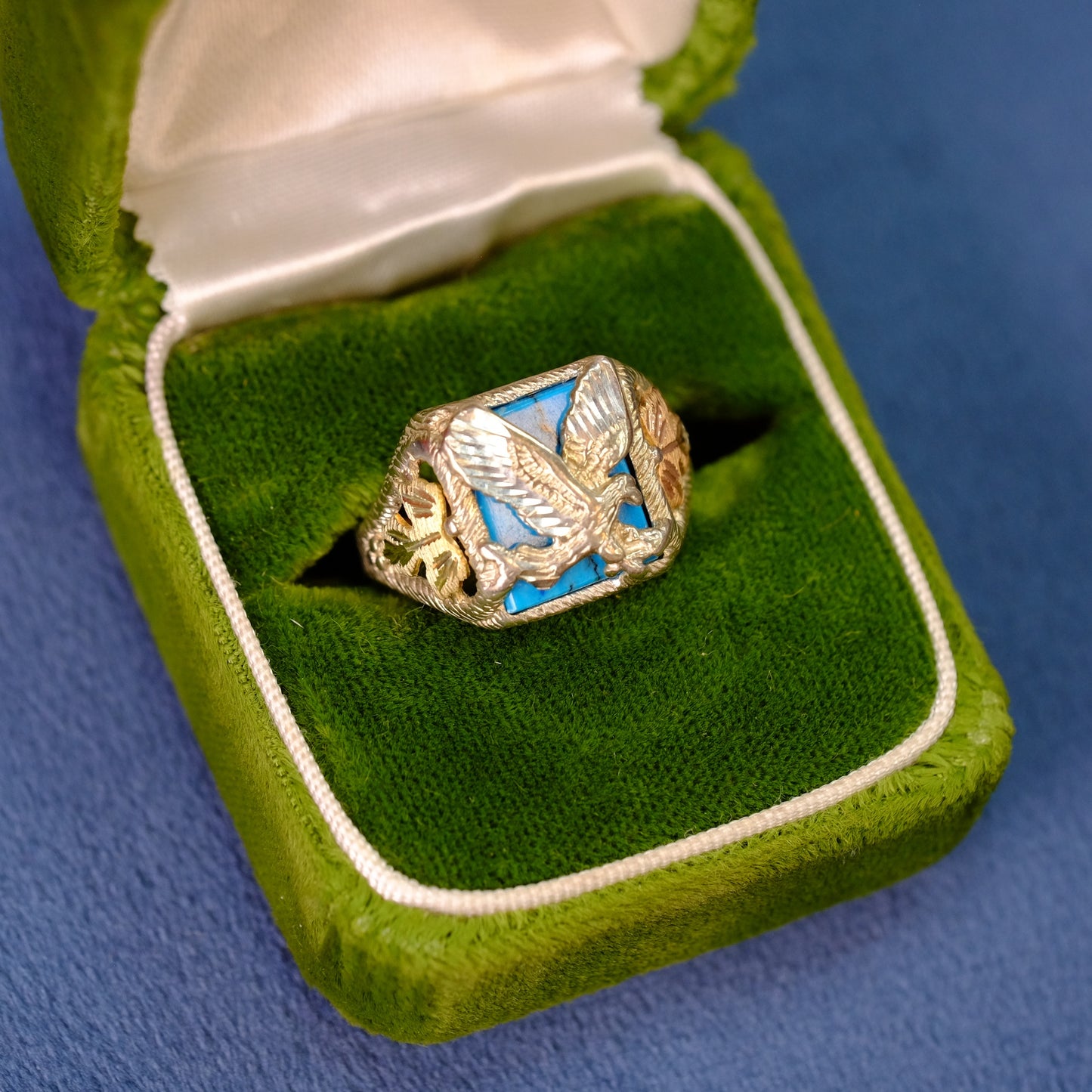 Silver Ring Eagle with Rose and Yellow Tone Gold size 7.5