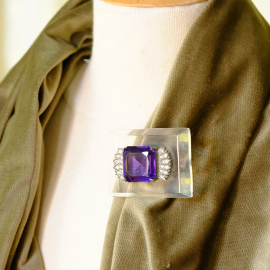 Art Deco Lucite with Amethyst Glass Brooch 1930s