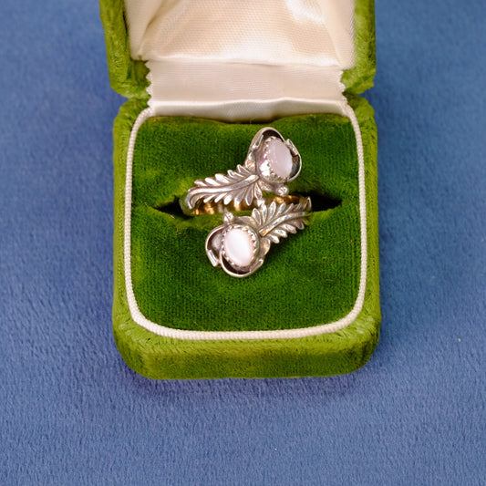Vintage Silver Double Feather Ring size 8