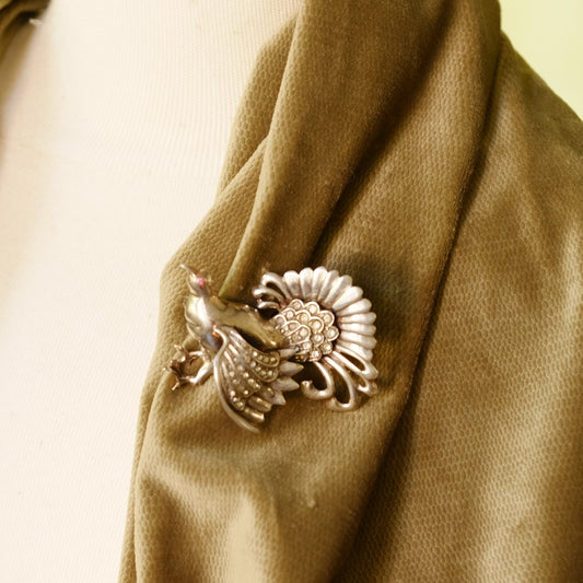 Vintage Retro Sterling Phoenix Bird Brooch 1940s