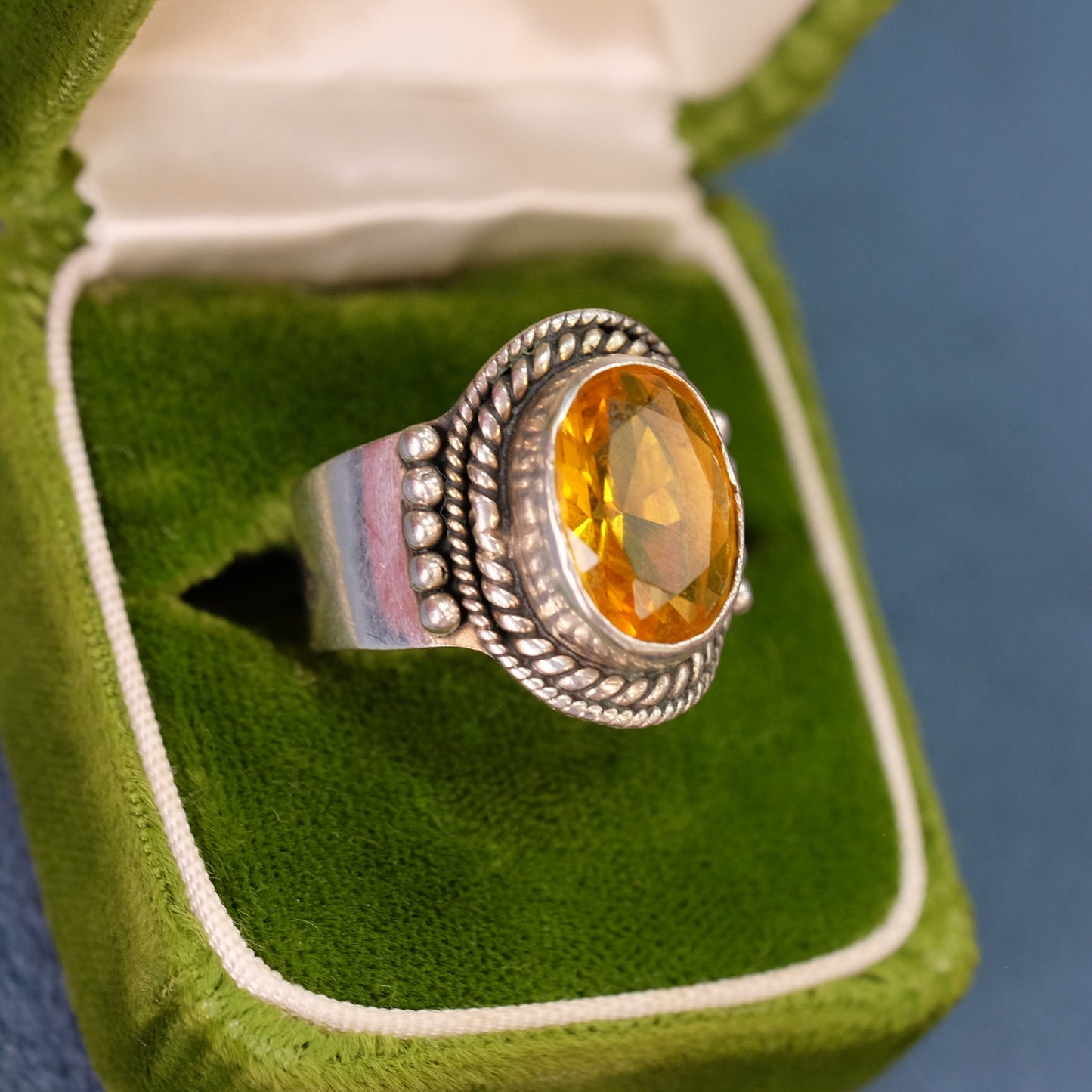 Vintage Silver Citrine Ornate Ring