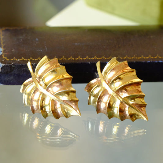 Vintage Trifari Alfred Philippe Double Leaf Dress Clip 1940s