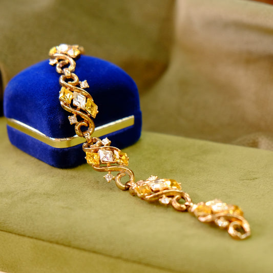 Trifari Bracelet with Yellow and Clear Rhinestones